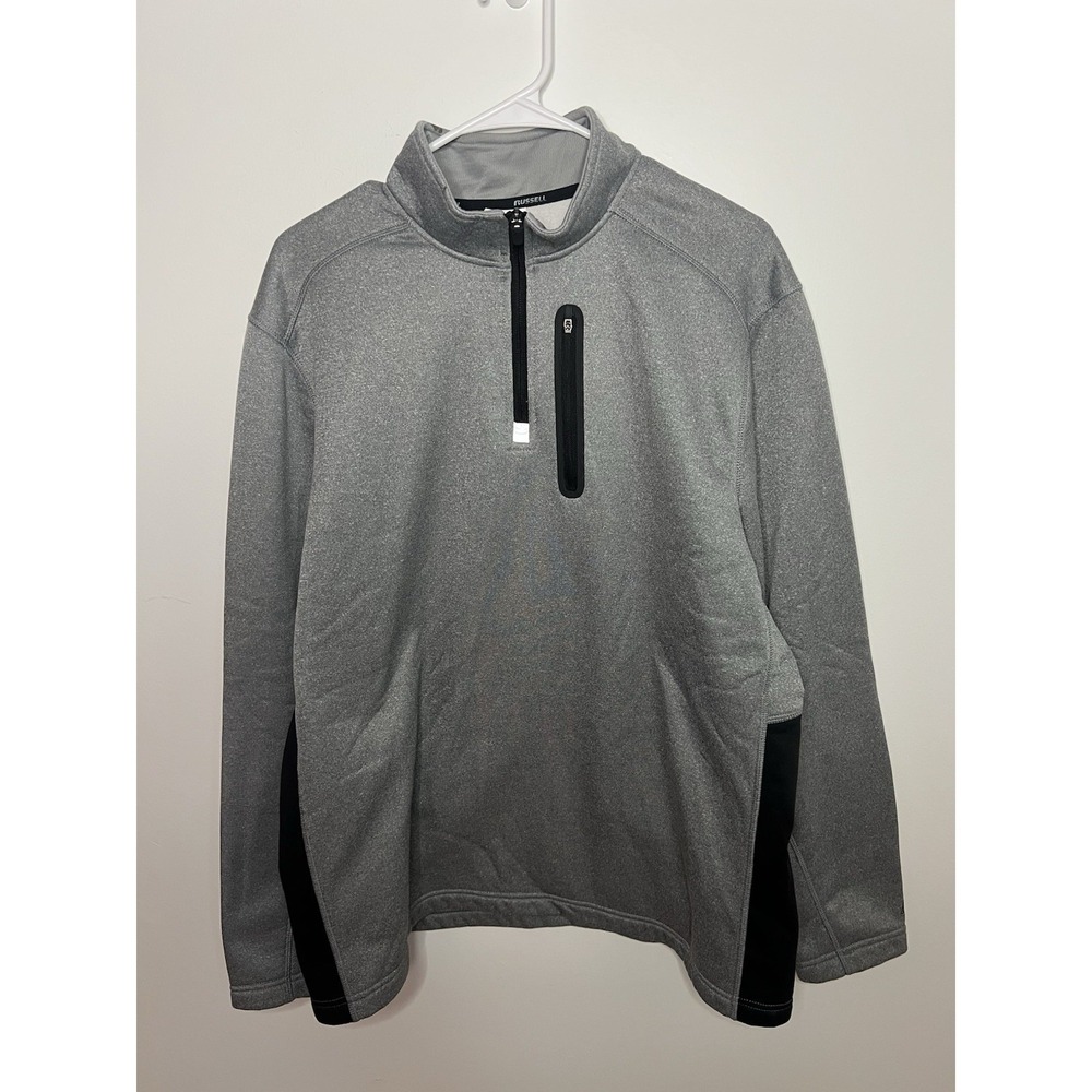 Russell Mens Lg (42-44) 1/4 Zip Grey Black Pullover Jacket Athleisure